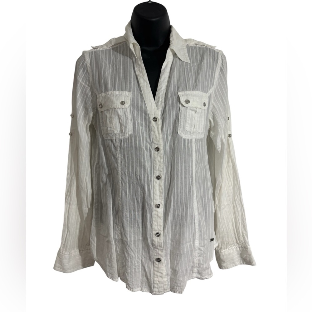 White Button-Up Shirt with Pockets